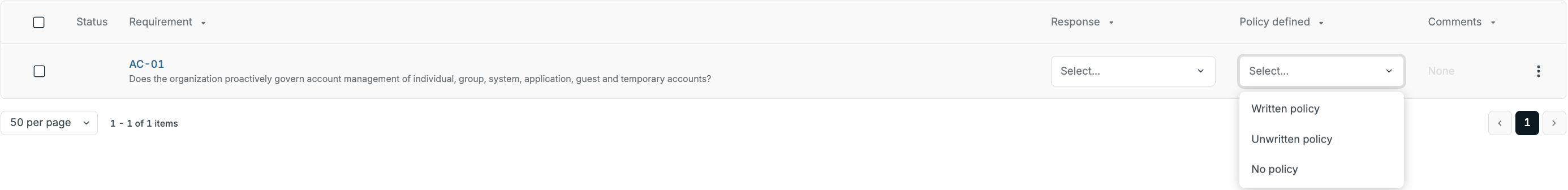 Policy dropdown example