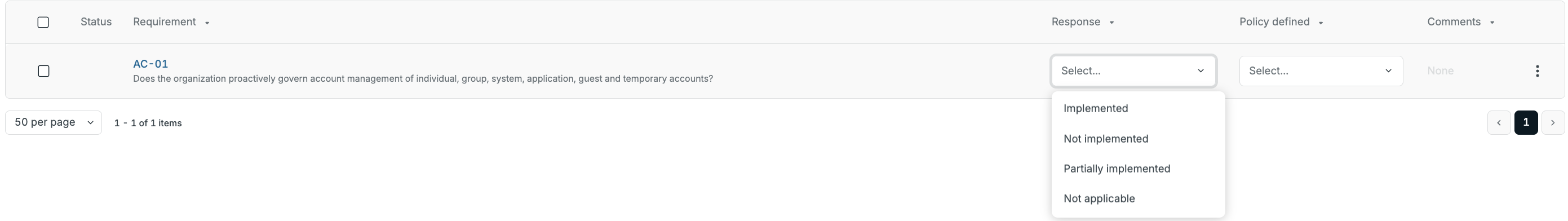 Response dropdown example