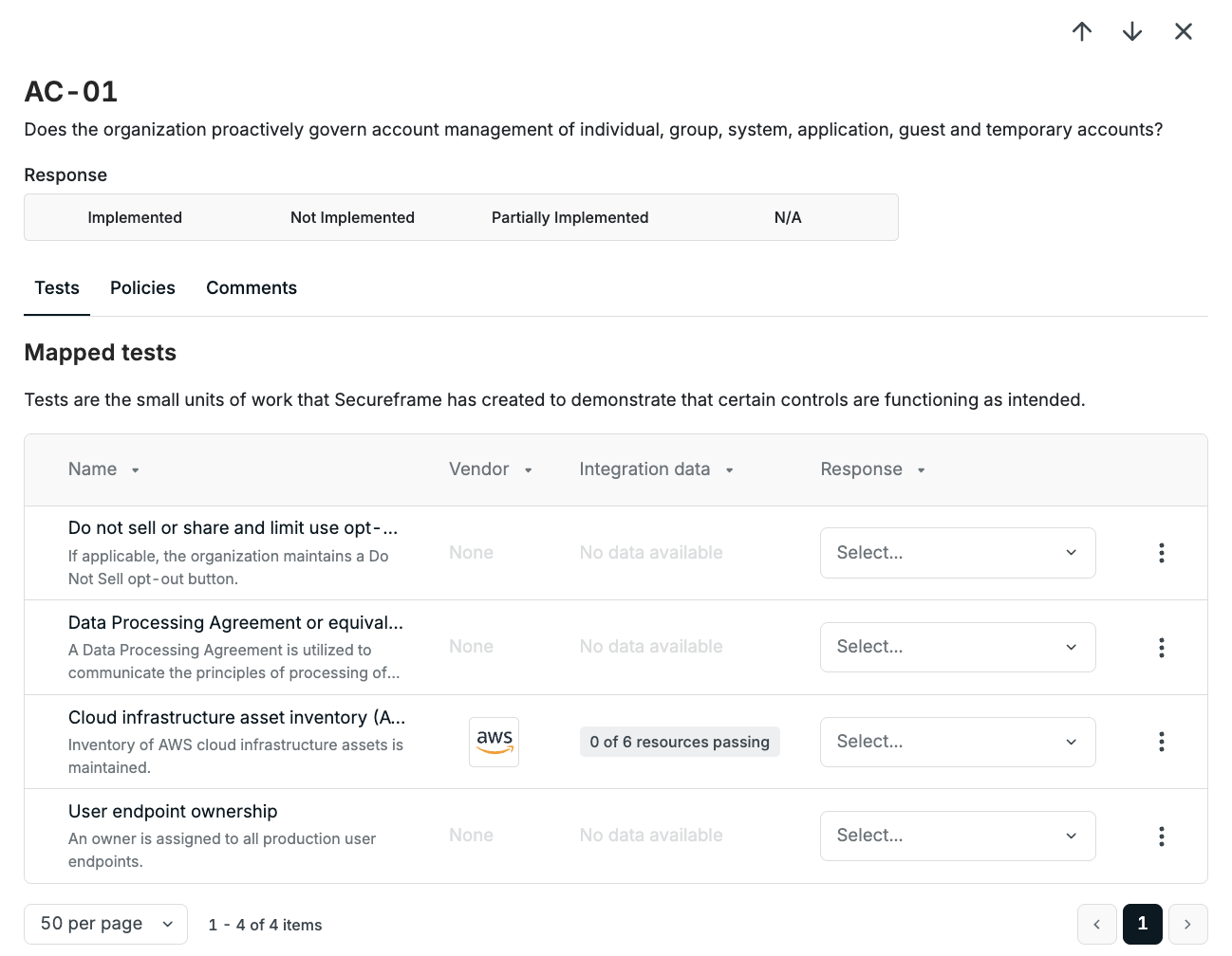 Requirement modal with mapped tests