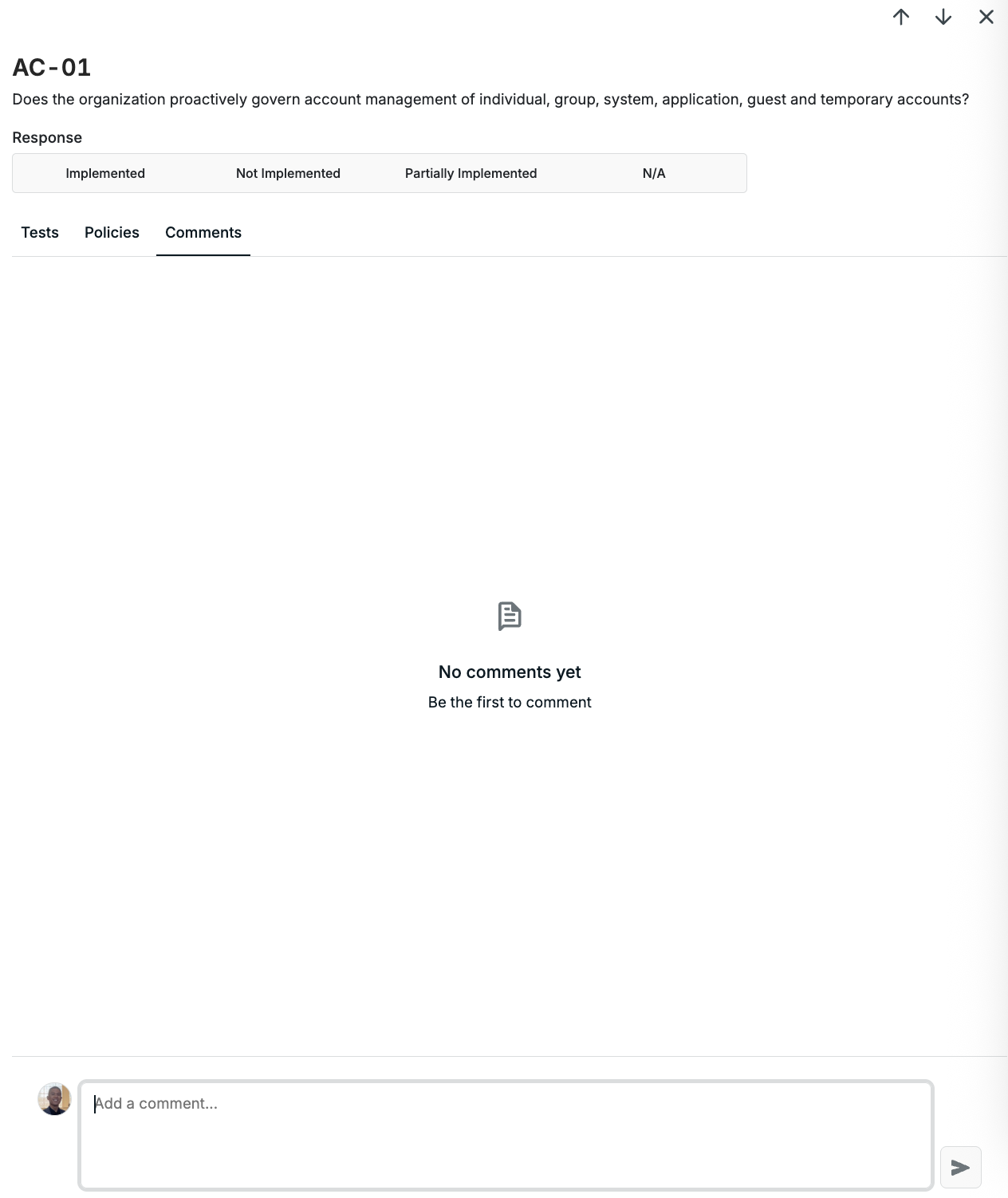 Comments tab view